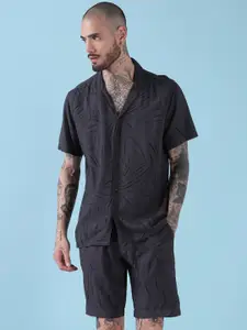 SHOWOFF Abstract Printed Cuban Collar Relaxed Fit Shirt With Shorts