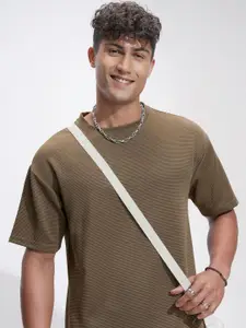 HIGHLANDER Men Self Design Round Neck Oversized T-shirt