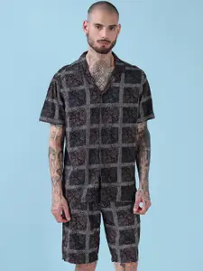 SHOWOFF Printed Cuban Collar Relaxed Fit Shirt With Shorts