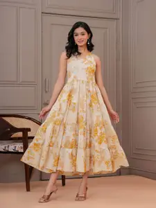 Nayo Women Print Halter Neck Sleeveless Fit & Flare Maxi Dress