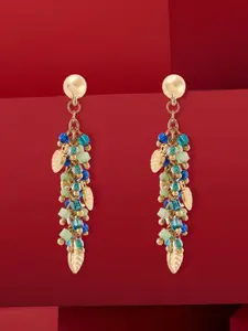 AMI Gold-Plated Artificial Beaded Leaf Shaped Drop Earrings