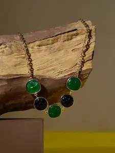 AMI Gold-Plated Stone Studded Embellished Contemporary Necklace