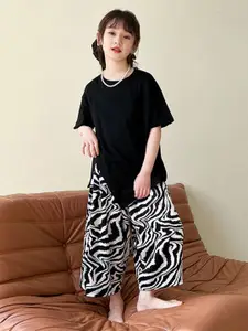 StyleCast x Revolte Girls Round Neck Pure Cotton T-shirt With Trousers