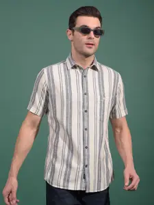 Crimsoune Club Men Classic Fit Vertical Striped Spread Collar Cotton Casual Shirt