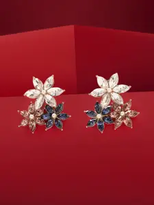 AMI Gold-Plated Artificial Stones Studded and Beaded Floral Studs