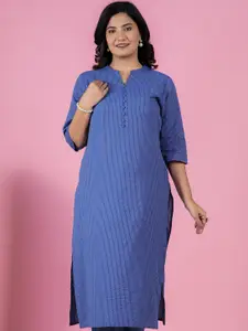 Aramya Striped Mandarin Collar Straight Kurta