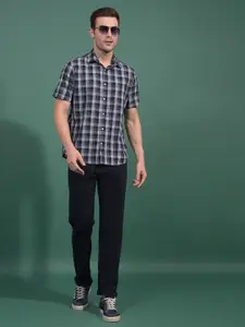 Crimsoune Club Men Classic Fit Tartan Checked Spread Collar Cotton Casual Shirt