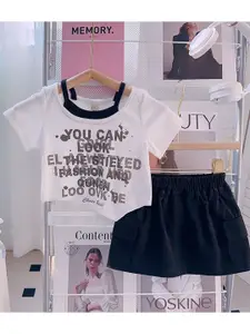 StyleCast x Revolte Girls Printed Round Pure Cotton Neck Top with Skirt