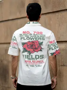 Powerlook Men Relaxed Fit Typography Printed Cuban Collar Cotton Casual Shirt