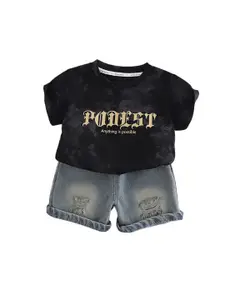 StyleCast x Revolte Boys Printed Pure Cotton T-shirt With Shorts