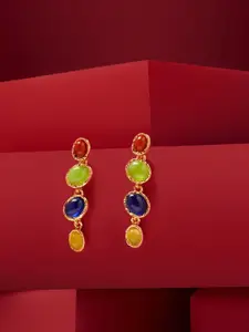 AMI Gold-Plated Artificial Stones Studded Oval Drop Earrings