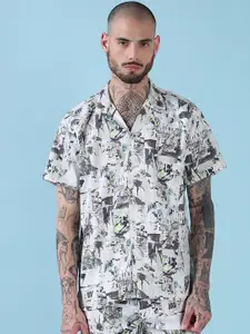 SHOWOFF Printed Cuban Collar Relaxed Fit Shirt With Shorts