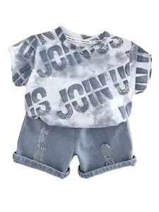 StyleCast x Revolte Boys Typograpghy Printed Pure Cotton T-shirt With Shorts