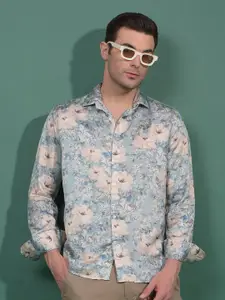 Crimsoune Club Men Classic Fit Floral Printed Spread Collar Cotton Casual Shirt