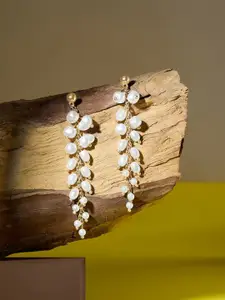 AMI Gold-Plated Pearls Beaded Contemporary Drop Earrings