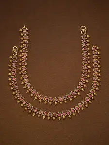 Kushal's Fashion Jewellery Gold-Plated Artificial Stones and Beads Antique Anklets