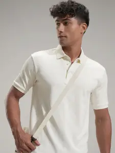 HIGHLANDER Men Solid Polo Collar Cotton Relaxed Fit T-shirt