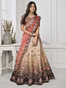 SAPTRANGI Floral Printed Beads And Stones Ready To Wear Lehenga And Blouse With Dupatta