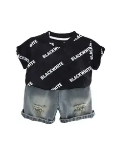 StyleCast x Revolte Boys Typograpghy Printed Pure Cotton T-shirt With Shorts