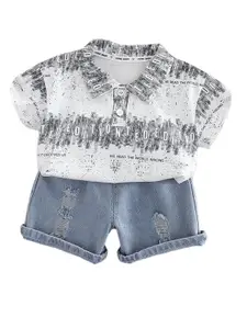 StyleCast x Revolte Boys Printed Polo Collar Pure Cotton T-shirt with Shorts