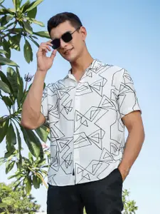 Thomas Scott Men Premium Regular Fit Short Sleeves Spread Collar Embroidered Shirt