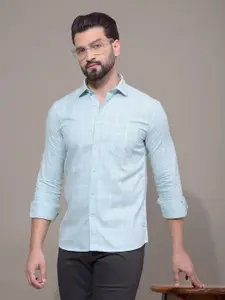 Crimsoune Club Men Classic Fit Windowpane Checked Spread Collar Cotton Casual Shirt