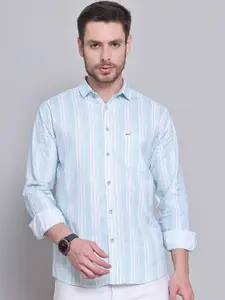 Majestic Man Men Comfort Slim Fit Vertical Striped Spread Collar Cotton Casual Shirt