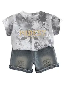 StyleCast x Revolte Boys Printed Round Neck Pure Cotton T-shirt with Shorts