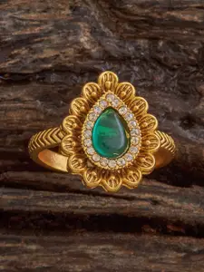 Kushal's Fashion Jewellery Gold-Plated Artificial Stones Studded Antique Finger Ring