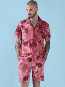 SHOWOFF Tie & Dyed Cuban Collar Relaxed Fit Shirt With Shorts