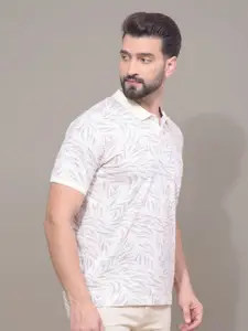 Crimsoune Club Men Floral Printed Polo Collar Cotton Slim Fit T-shirt