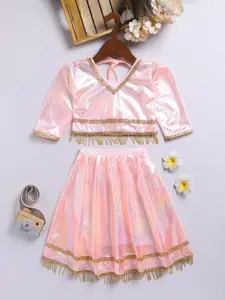 JBN Creation Girls Embellished Sequinned Ready to Wear Lehenga &