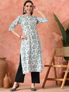 Sangria Floral Printed Round Neck Straight Kurta