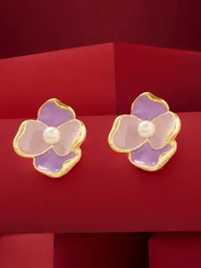 AMI Gold-Plated Pearls Beaded Floral Enamelled Studs