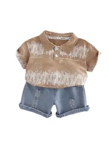 StyleCast x Revolte Boys Printed Shirt Collar Pure Cotton T-shirt With Shorts