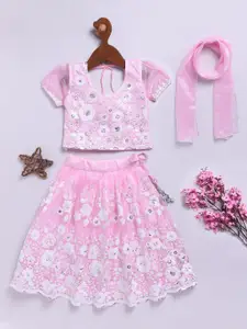 JBN Creation Girls Embroidered Sequinned Organza Lehenga With Blouse & Dupatta