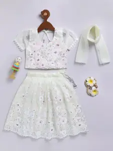 JBN Creation Girls Embroidered Sequinned Organza Lehenga With Blouse & Dupatta