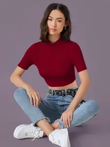 Dream Beauty Fashion Bullet Ribbed High Neck Fitted Crop Top