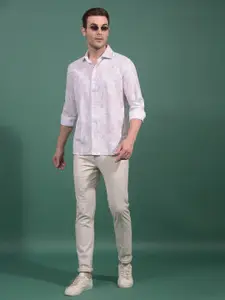 Crimsoune Club Men Classic Fit Floral Printed Spread Collar Cotton Casual Shirt