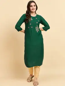 Anouk Rustic Floral Embroidered Sequinned Cotton Silk Straight Kurta