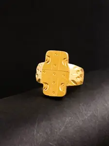 Saizen Gold-Plated Intricate Textured Adjustable Finger Ring