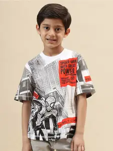 Kids Ville Boys Spider-Man Graphic Printed Round Neck Cotton Relaxed Fit T-shirt