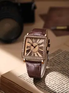 GIORDANO Women Embellished Dial & Leather Bracelet Style Straps Analogue Watch GZ-60091-03