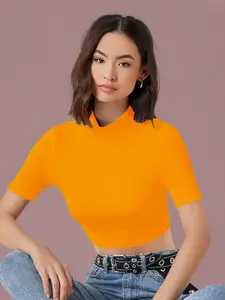 Dream Beauty Fashion Solid Round Neck Short Sleeves Crop Top