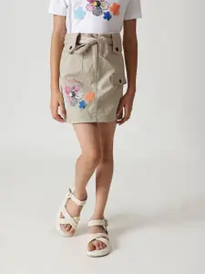 One Friday Girls Printed Beige Regular Fit Straight Skirts