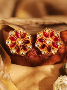 Priyaasi Gold Plated Kundan Studded Floral Studs Earrings