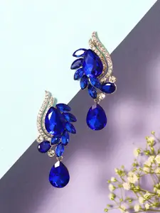 Priyaasi Silver-Plated Crystals Studded Contemporary Drop Earrings