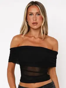MIAKEE Women Off-Shoulder Bardot Crop Top