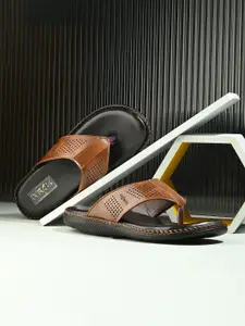 IVRAH Men Tan Leather Comfort Sandals