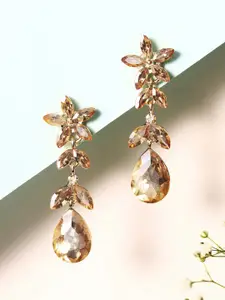 Priyaasi Gold Plated Crystals Studded Floral Drop Earrings